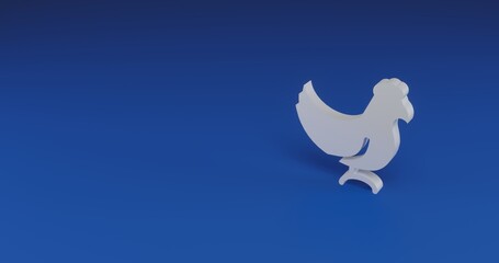 Isolated realistic white chicken symbol with shadow. Located on the right side of the scene. 3d illustration on transparent background