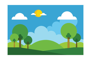 Fototapeta premium Morning to Evening Rural Paper Vector Landscape Illustration