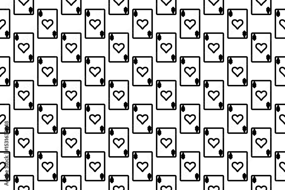 Poster seamless pattern completely filled with outlines of ace of heart cards. elements are evenly spaced. 