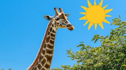Giraffe under sunny sky