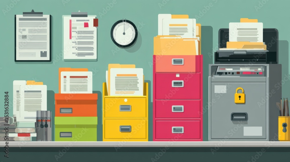 Aufkleber visual guide to securing important documents with organized filing solutions in an office setting