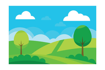 Obraz premium Springtime Landscape with Green Fields and Trees 