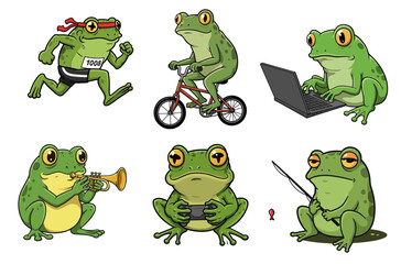 Funny frogs colorful sticker set
