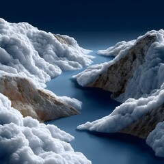 Misty mountains, flowing water