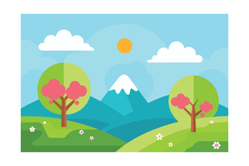 Fototapeta premium Spring Landscape Vector Illustration 