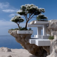 Modern house perched on a cliff overlooking the sea
