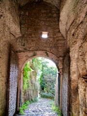 Narrow street in the old village at the Barbarano Romano. Viterbo, Lazio region, Italy