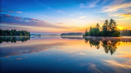 Obraz premium A serene reflection in a calm lake at dawn