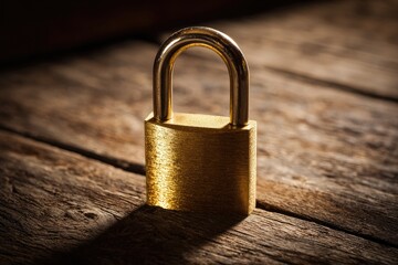 Gold padlock on weathered wooden table