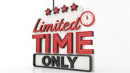 Limited Time Only Red Bold 3D Typography on White Background