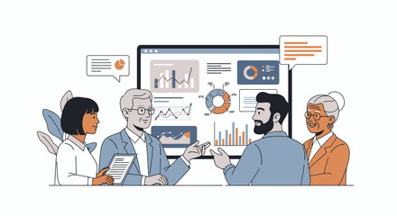 Data-Driven Business Meeting: Team Analyzing Analytics