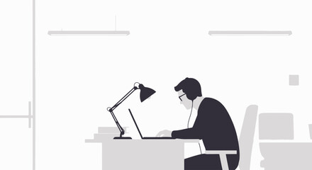 Minimalist Office Worker at Desk Illustration