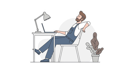 Relaxed Worker at Desk: Illustration of Comfort