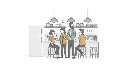 Coworkers Gathering in a Modern Kitchen Illustration