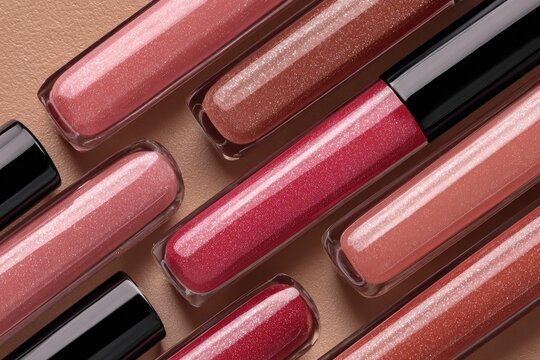 Lip glosses in various shades of pink and nude