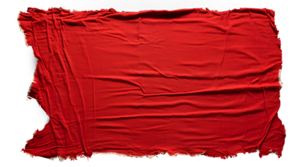A vibrant crimson fabric, ragged and worn, isolated on transparent background