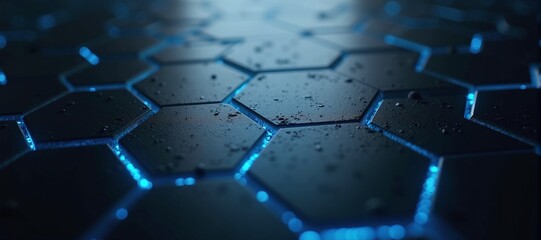 Minimalist hexagonal matte pattern with subtle blue energy glow