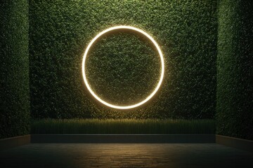 Empty circle glows on dark green wall