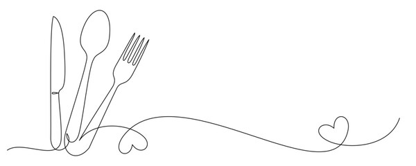 continuous line drawing of cutlery vector 2