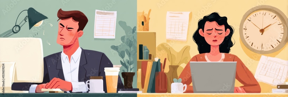 Poster Effective and Ineffective Habits for Productivity at Work Illustrated in a Dual Column Format