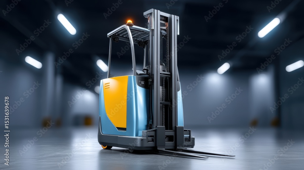 Poster digital representation logistic transportation. forklift in a warehouse environment, showcasing mode