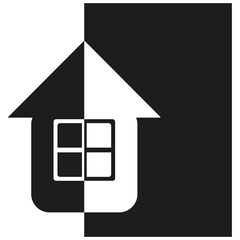 House icon. Home structure symbol. Window grid pattern. Vector black emblem.