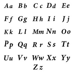 Italic letters pack. Slanted serif type. Flowing font style. Vector calligraphy sheet.