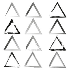 Assorted triangular shapes. Includes both sketch and ink. Abstract grunge strokes. Artistic modern collection.