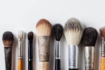 Several used makeup and paintbrushes