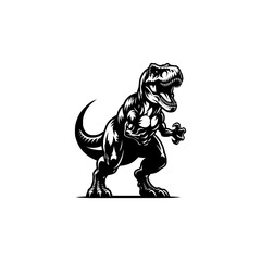 Fototapeta premium Tyrannosaurus Rex Dinosaur Vector Illustration in Bold Black and White Style with Detailed Musculature and Fierce Expression