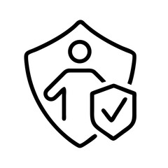Abstract security icon with a shield and person silhouette  