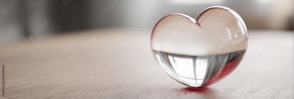 Poster floating transparent heart in glass globe against a soft background