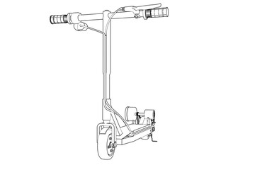 e-scooter Electric Scooter Technical Drawing Illustration - Blueprint Style Line Art for Urban Mobility and Engineering Design - Monochrome Outline Schematic Diagram for Modern Vehicle Technology 