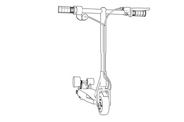 e-scooter Electric Scooter Technical Drawing Illustration - Blueprint Style Line Art for Urban Mobility and Engineering Design - Monochrome Outline Schematic Diagram for Modern Vehicle Technology 