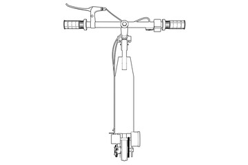 e-scooter Electric Scooter Technical Drawing Illustration - Blueprint Style Line Art for Urban Mobility and Engineering Design - Monochrome Outline Schematic Diagram for Modern Vehicle Technology 