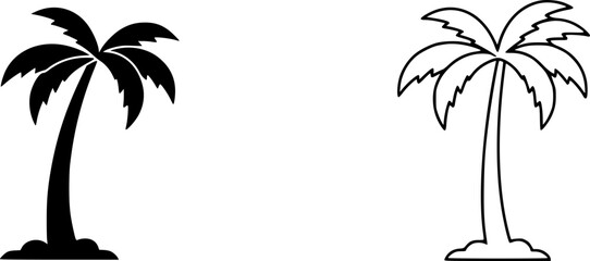 Palm Tree Icons: A set of two simple yet elegant palm tree icons; one solid black, the other a clean line drawing. Perfect for summer branding, travel websites, or tropical designs