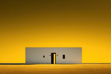 Minimalist structure against a vibrant yellow backdrop
