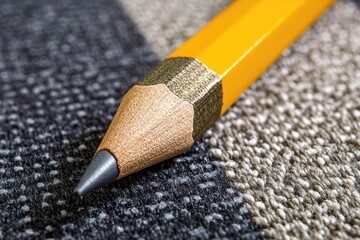 Close-up of a yellow pencil on woven fabric