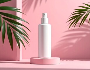 White Cosmetic Bottle Palm Shadow Skincare Mockup