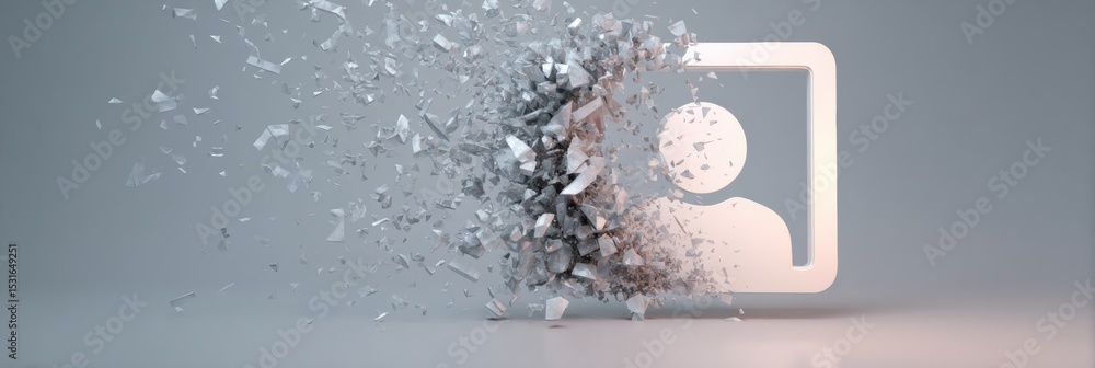 Poster System Crash Visualizes User Icon Disintegrating in a Dynamic Display of Fragmentation