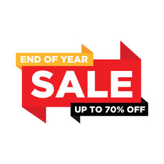 End of Year Sale Banner: A vibrant and dynamic promotional banner with the message "End of Year Sale" boldly displayed, offering up to 70% off on a variety of items.