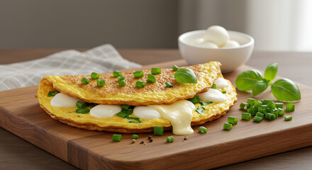 Egg Omelette | Melted Mozzarella Cheese, Scallion  and Fragrant Basil Egg Omelette