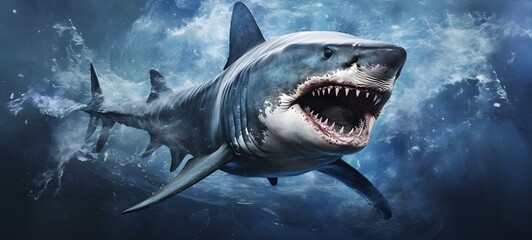 Naklejka premium Basking shark in Delfts Blauw, ai generative