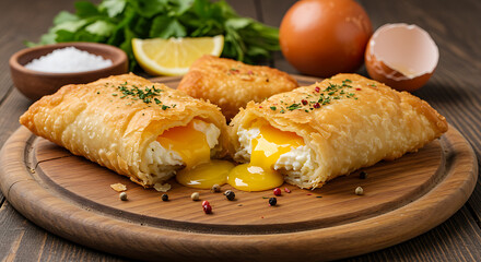 Brick Eggs | A Crispy Tunisian Delight Filo Pastry Filled with a Perfectly Runny Egg, Seasoned with Herbs and Spices, Then fried Crunchy
