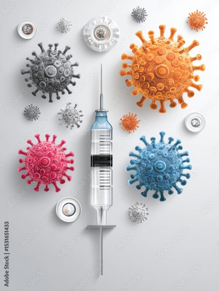 Poster Visual Breakdown of Common Immunization Misconceptions and Vaccine Effects Using Colorful Virus Representations and a Syringe