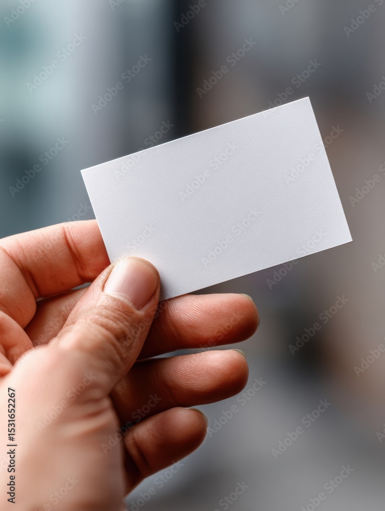 Poster Fingers Delicately Holding a Blank Bracket Card With Blurred Background Highlighting Depth of Field and Focus on Details