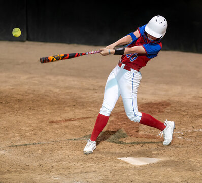 Softball Player Batting Swinging Hitting Baseball Female Fast Pitch College Sport Athlete