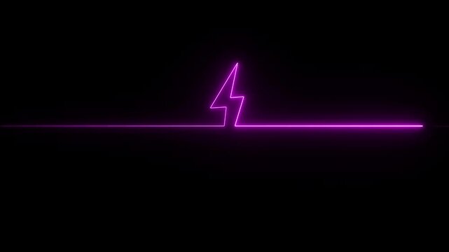 Neon Battery charging power icon, lightning bolt sign in the circle animated.glowing neon line battery volt icon animation. Neon electric charging power icon. Lightning neon line battery
