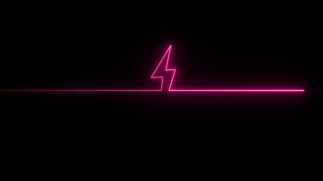 Neon Battery charging power icon, lightning bolt sign in the circle animated.glowing neon line battery volt icon animation. Neon electric charging power icon. Lightning neon line battery