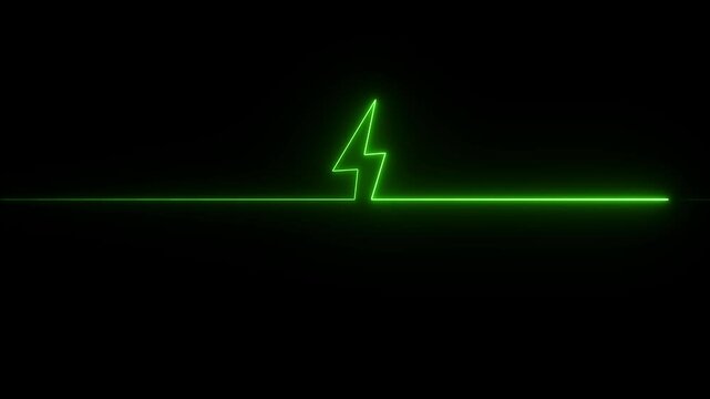 Neon Battery charging power icon, lightning bolt sign in the circle animated.glowing neon line battery volt icon animation. Neon electric charging power icon. Lightning neon line battery